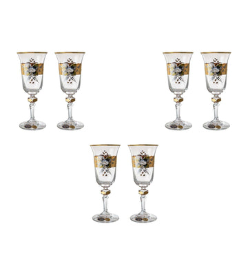 Bohemia Crystal - Flute Glass Set 6 Pieces - Flowers & Gold - 150ml - 2700010318