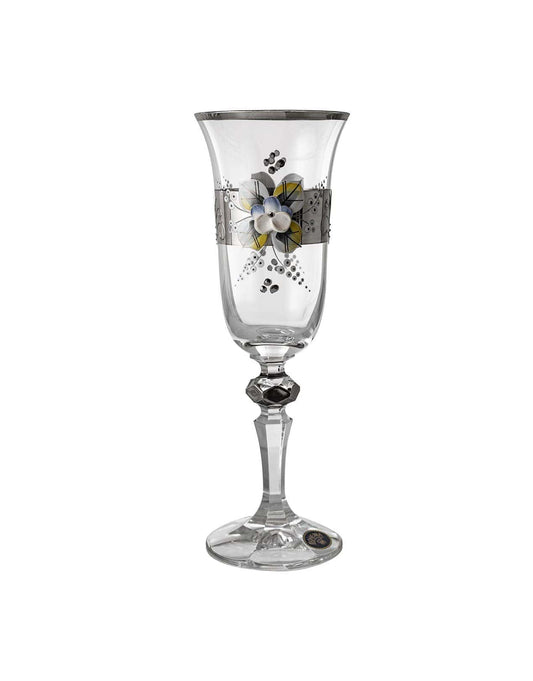 Bohemia Crystal - Flute Glass Set 6 Pieces - Flowers & Silver - 150ml - 2700010319