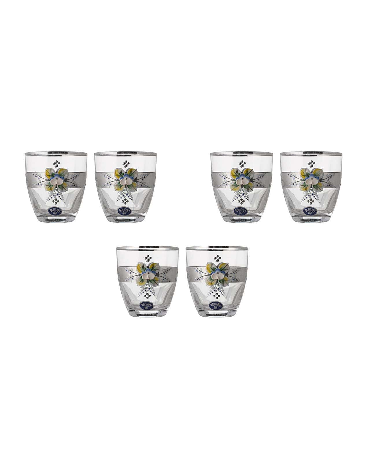 Bohemia Crystal - Tumbler Glass Set 6 Pieces - Flowers & Silver - 210ml - 2700010375