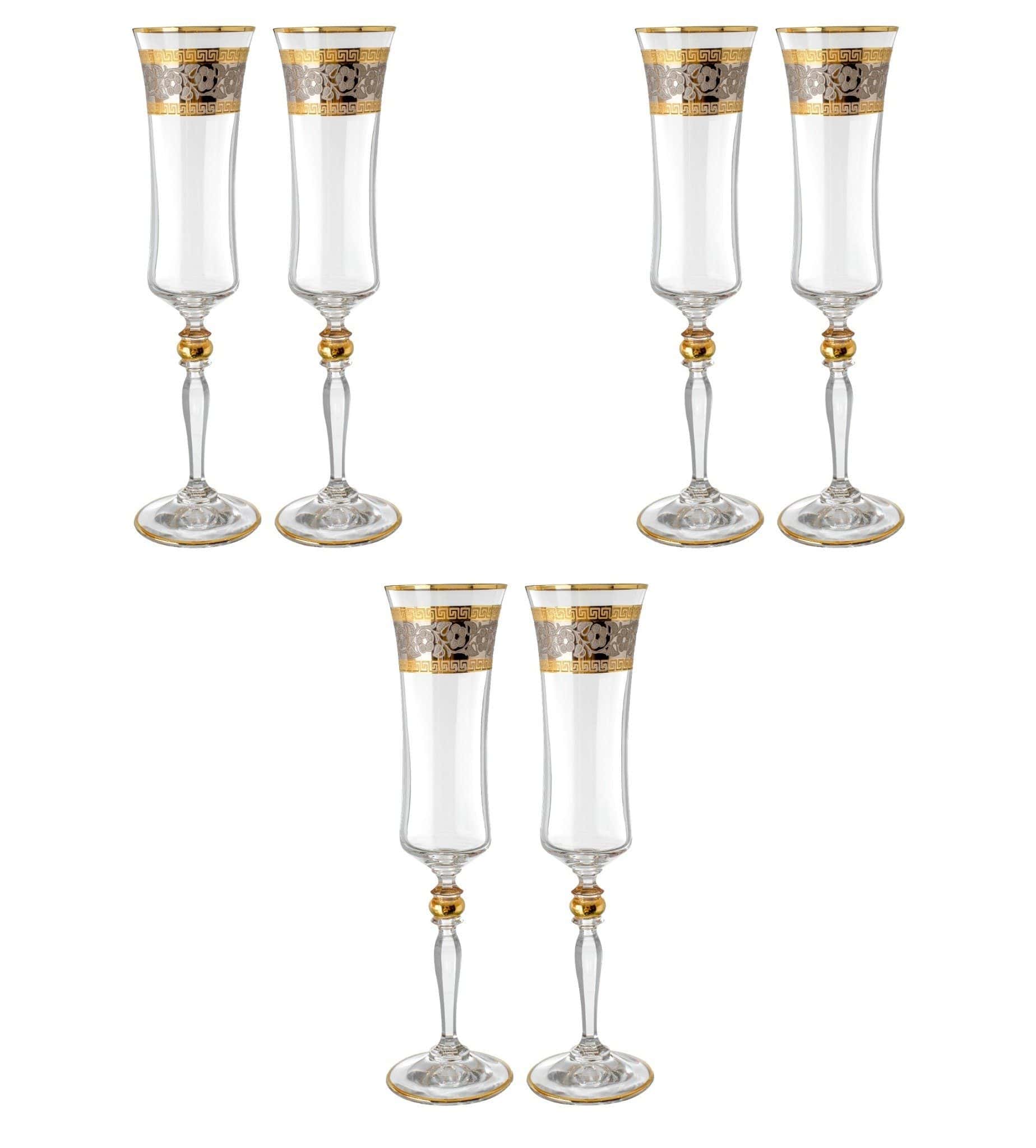 Bohemia Crystal - Flute Glass Set 6 Pieces - Gold & Silver - 150ml - 2700010398