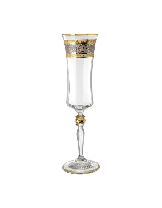 Bohemia Crystal - Flute Glass Set 6 Pieces - Gold & Silver - 150ml - 2700010398