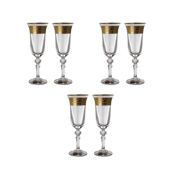 Bohemia Crystal - Flute Glass Set 6 Pieces - Gold - 150ml - 2700010403