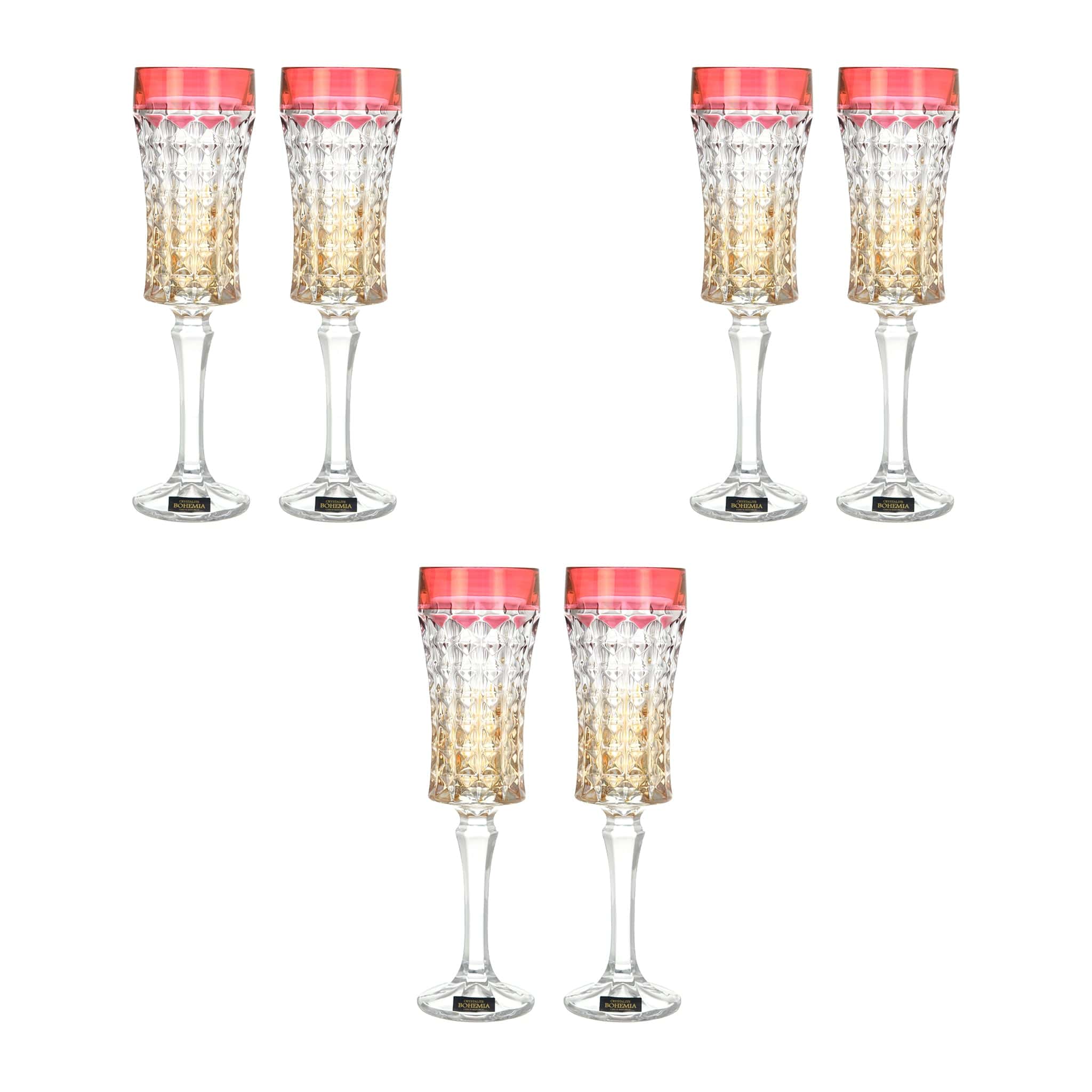 Bohemia Crystal - Flute Glass Set 6 Pieces - Gold & Red - 120ml - 2700010448