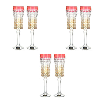 Bohemia Crystal - Flute Glass Set 6 Pieces - Gold & Red - 120ml - 2700010448