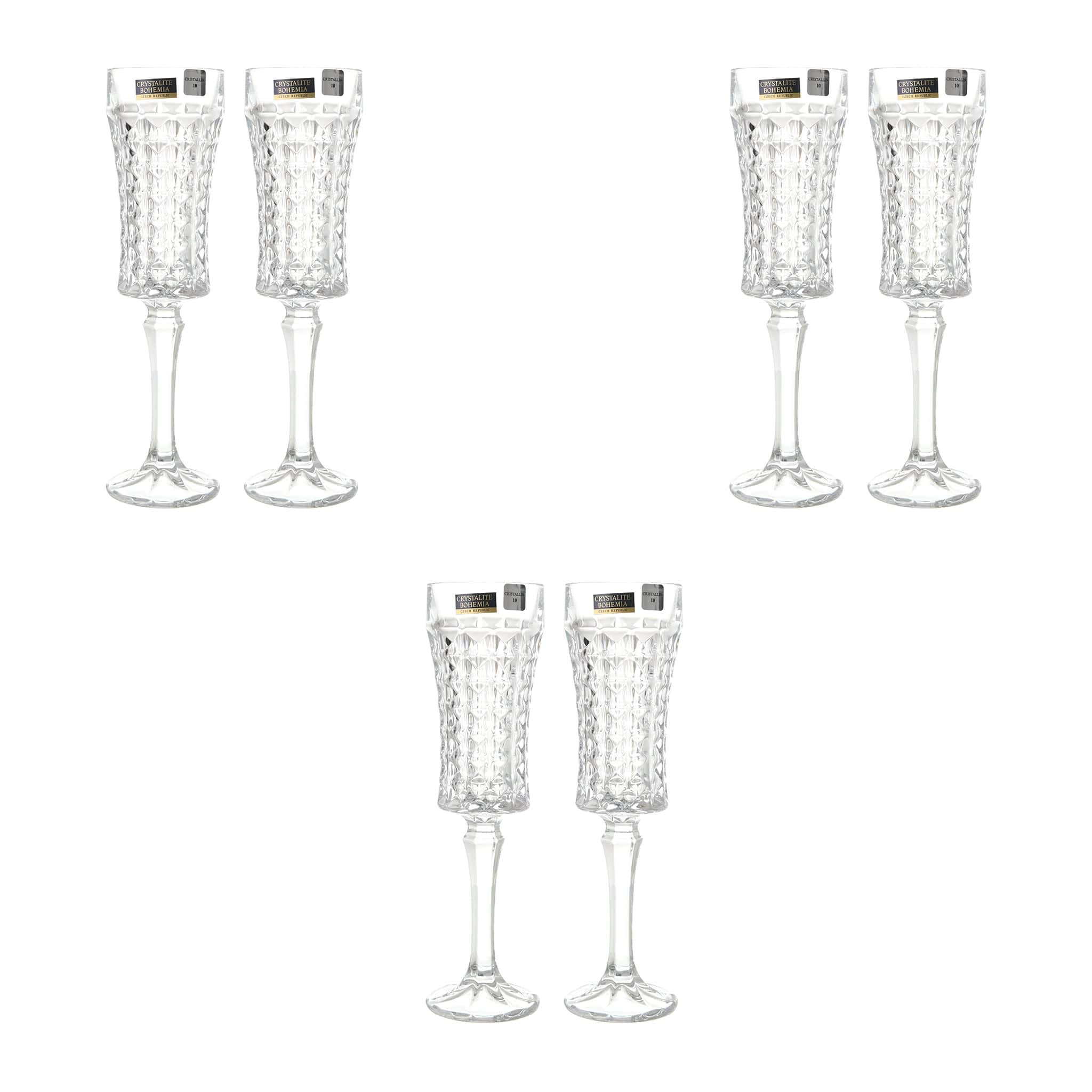 Bohemia Crystal - Flute Diamond Glass Set 6 Pieces - 120ml - 270006830