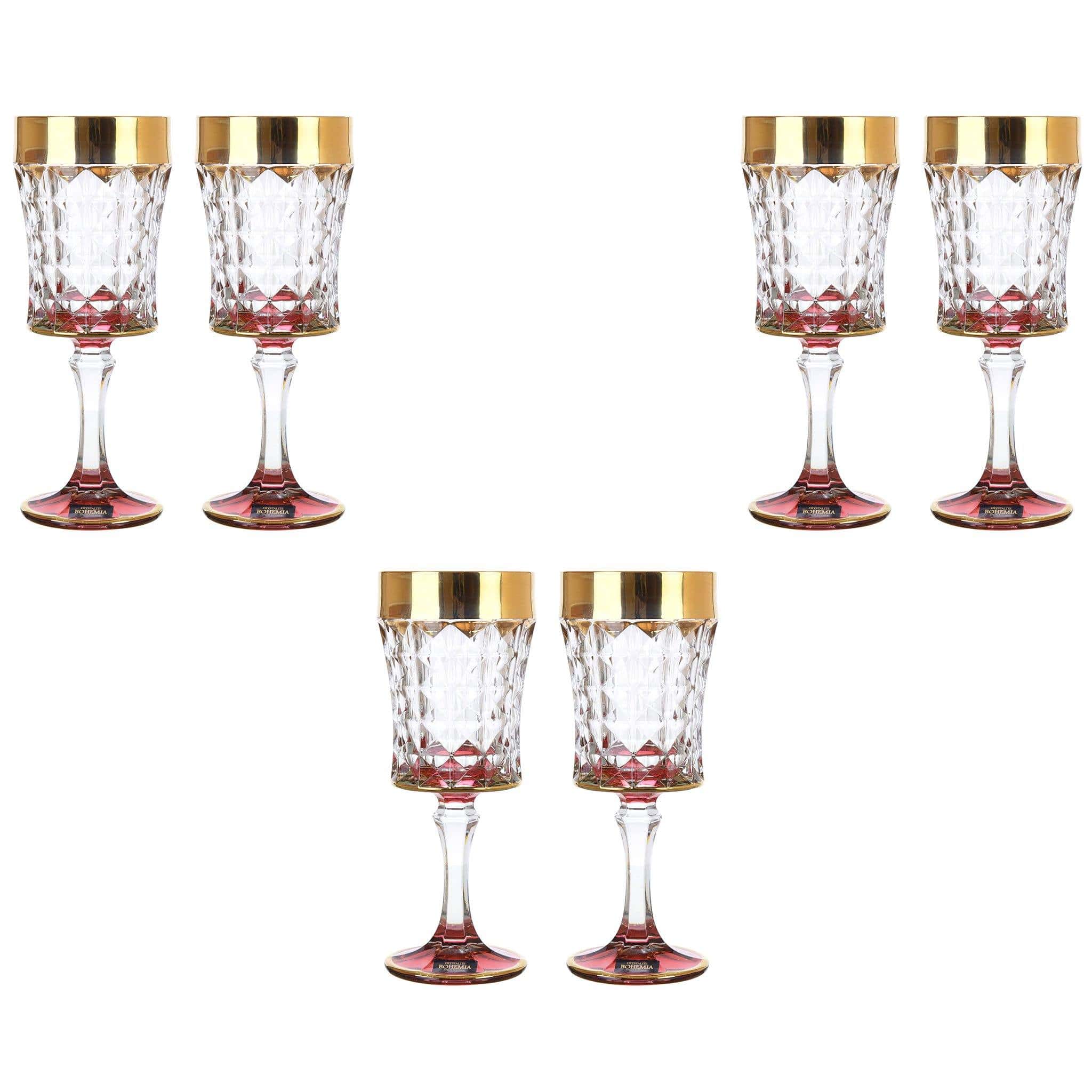 Bohemia Crystal - Goblet Glass Set 6 Pieces - Gold & Red - 200ml - 2700010489