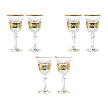 Bohemia Crystal - Goblet Glass Set 6 Pieces - Gold & Flower - 220ml - 270009219