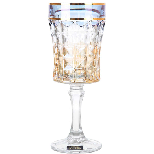 Bohemia Crystal - Goblet Glass Set 6 Pieces - Gold & Blue - 200ml - 2700010508
