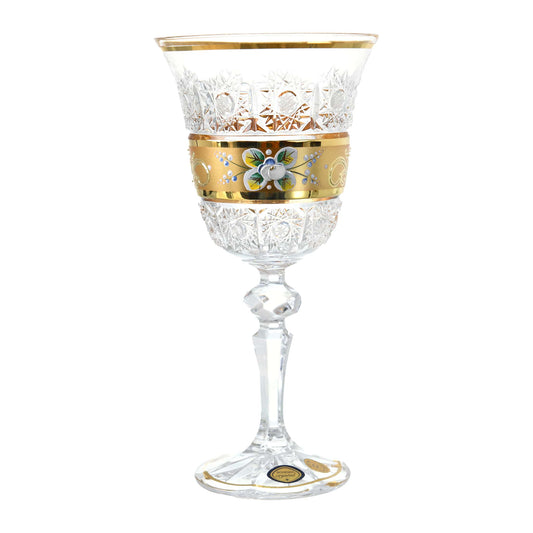 Bohemia Crystal - Goblet Glass Set 6 Pieces - Gold & Flower - 220ml - 270009219