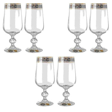 Bohemia Crystal - Flute Glass Set 6 Pieces  - Gold & Silver - 180ml - 2700010517