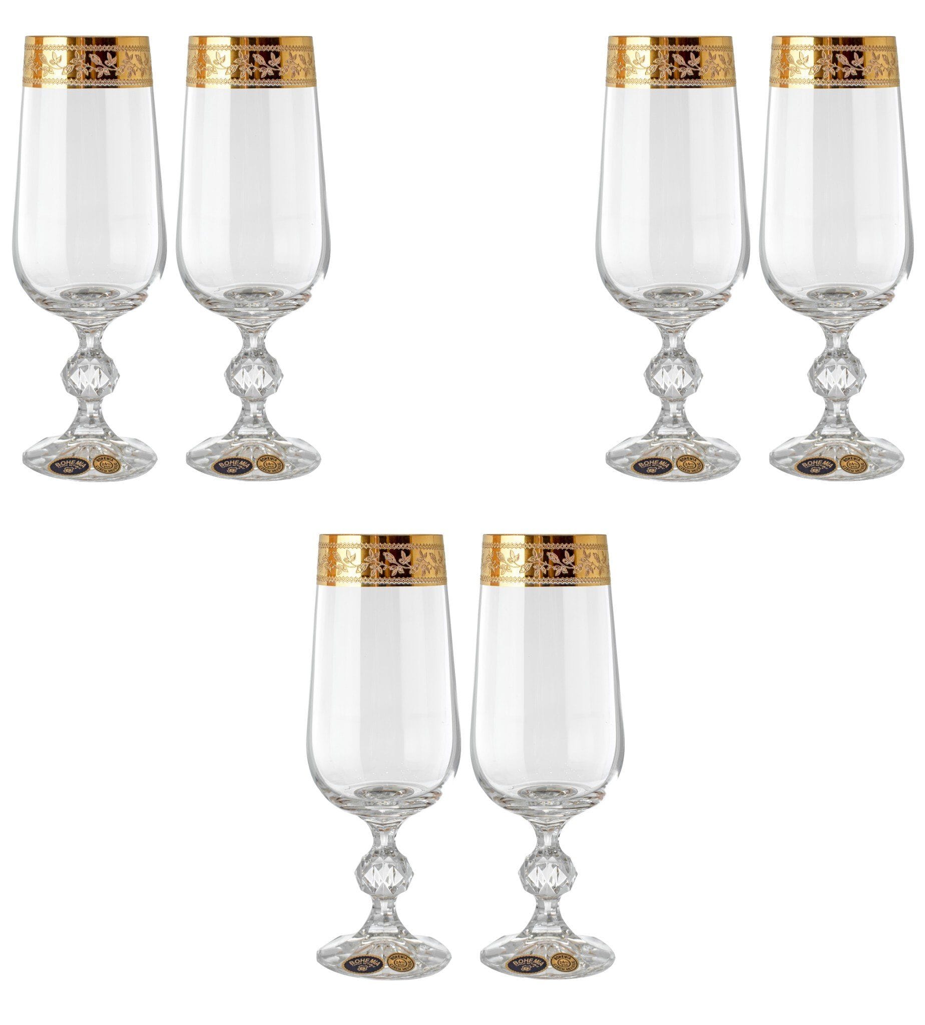 Bohemia Crystal - Flute Glass Set 6 Pieces - Gold - 280ml - 2700010518