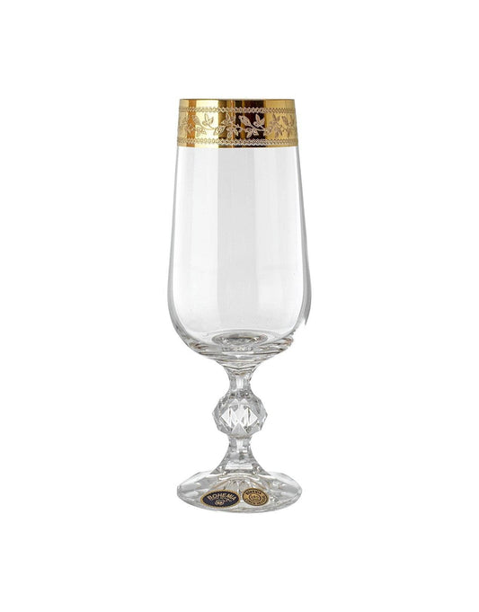 Bohemia Crystal - Flute Glass Set 6 Pieces - Gold - 280ml - 2700010518