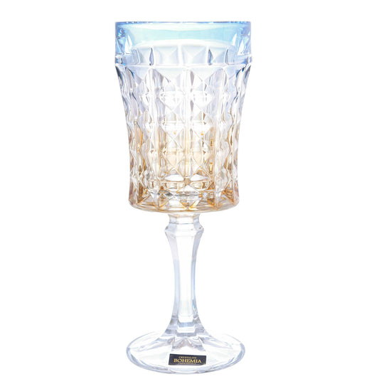 Bohemia Crystal - Goblet Diamond Glass Set 6 Pieces - Blue & Gold - 200ml - 2700010603