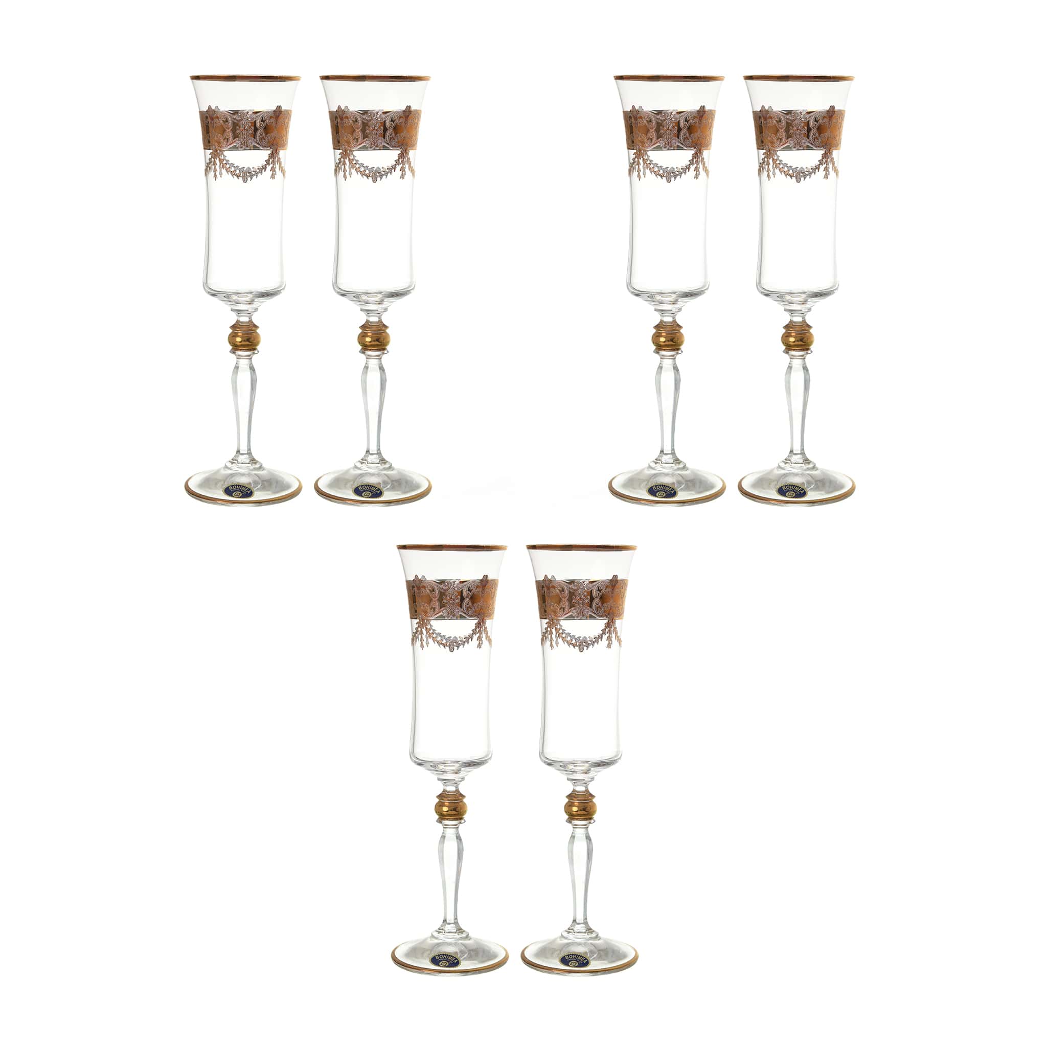 Bohemia Crystal - Flute Glass Set 6 Pieces - Gold - 150ml - 2700010643