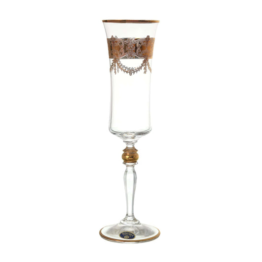 Bohemia Crystal - Flute Glass Set 6 Pieces - Gold - 150ml - 2700010643