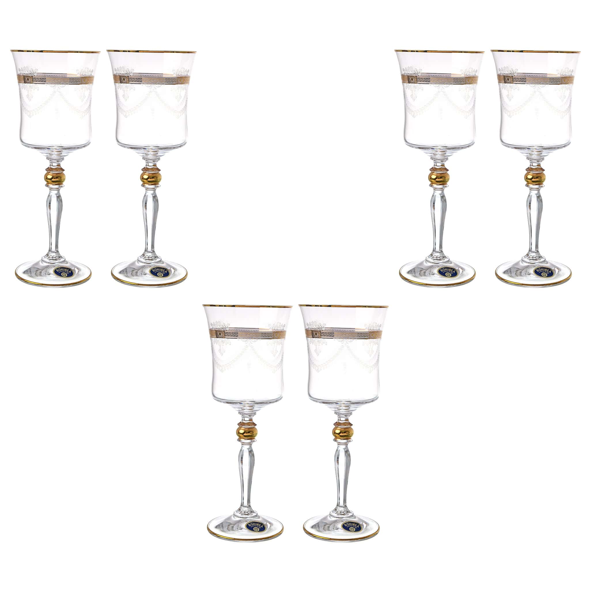 Bohemia Crystal - Goblet Glass Set 6 Pieces - Gold - 250ml - 2700010646