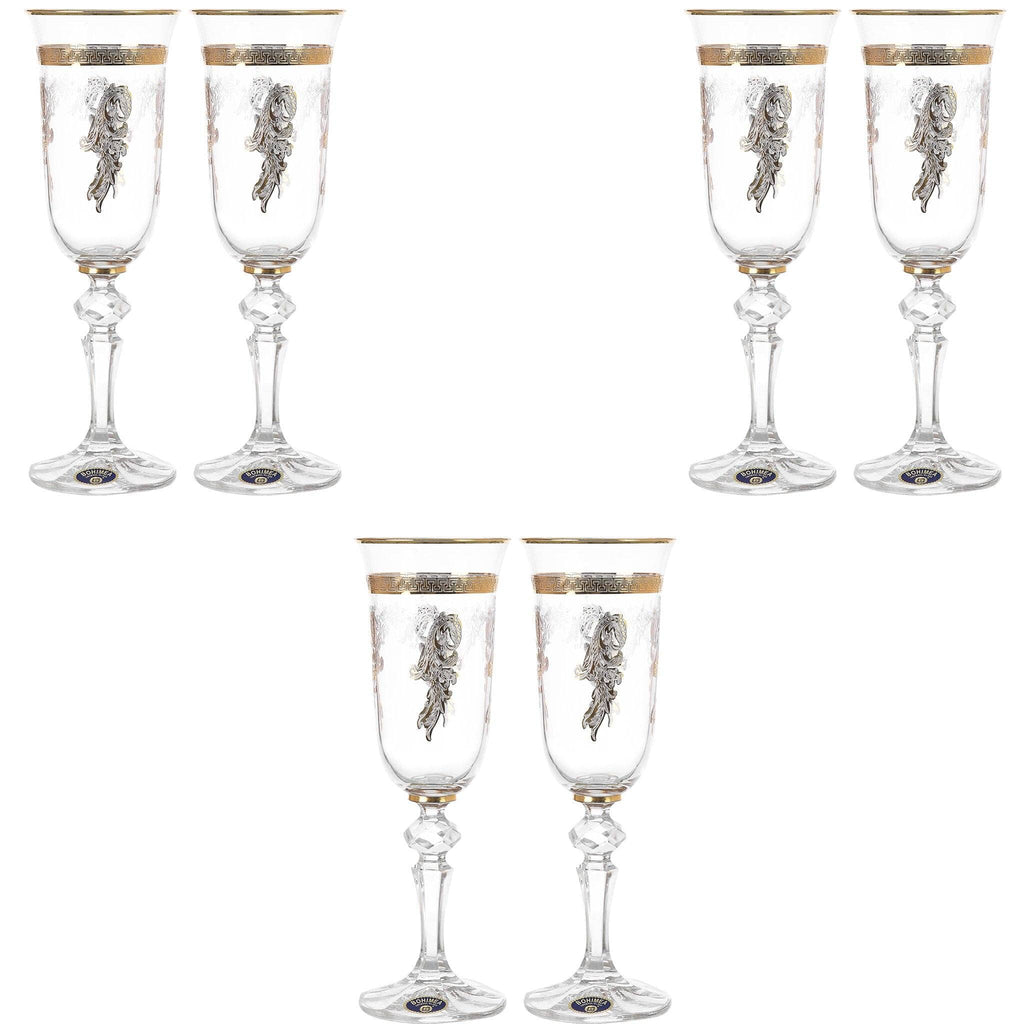 Bohemia Crystal - Flute Glass Set 6 Pieces - Gold - 150ml - 2700010649