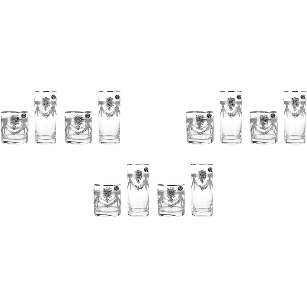 Bohemia Crystal - Highball & Tumbler Glass Set 12 Pieces - Silver- 300ml & 280ml - 2700010688
