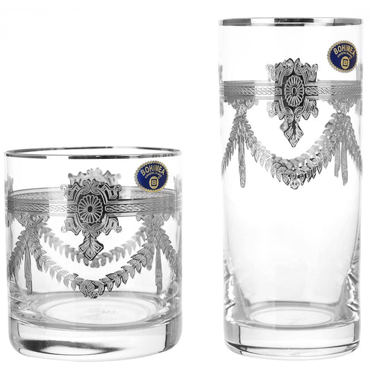 Bohemia Crystal - Highball & Tumbler Glass Set 12 Pieces - Silver- 300ml & 280ml - 2700010688