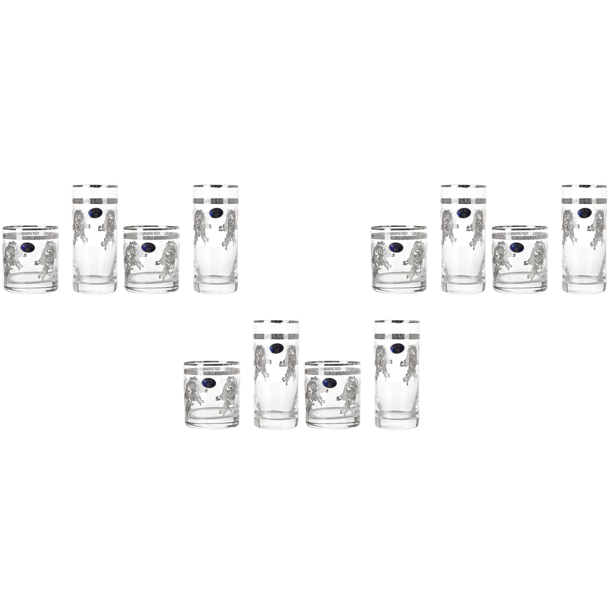 بوهيميا كريستال - طقم أكواب زجاج 12 قطعة - فضي - 300 مل و 280 مل - 2700010705