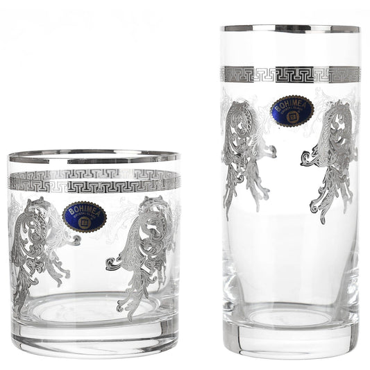 Bohemia Crystal - Highball & Tumbler Glass Set 12 Pieces - Silver - 300ml & 280ml - 2700010705