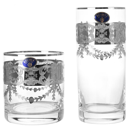Bohemia Crystal - Highball & Tumbler Glass Set 12 Pieces - Silver - 300ml & 280ml - 2700010706