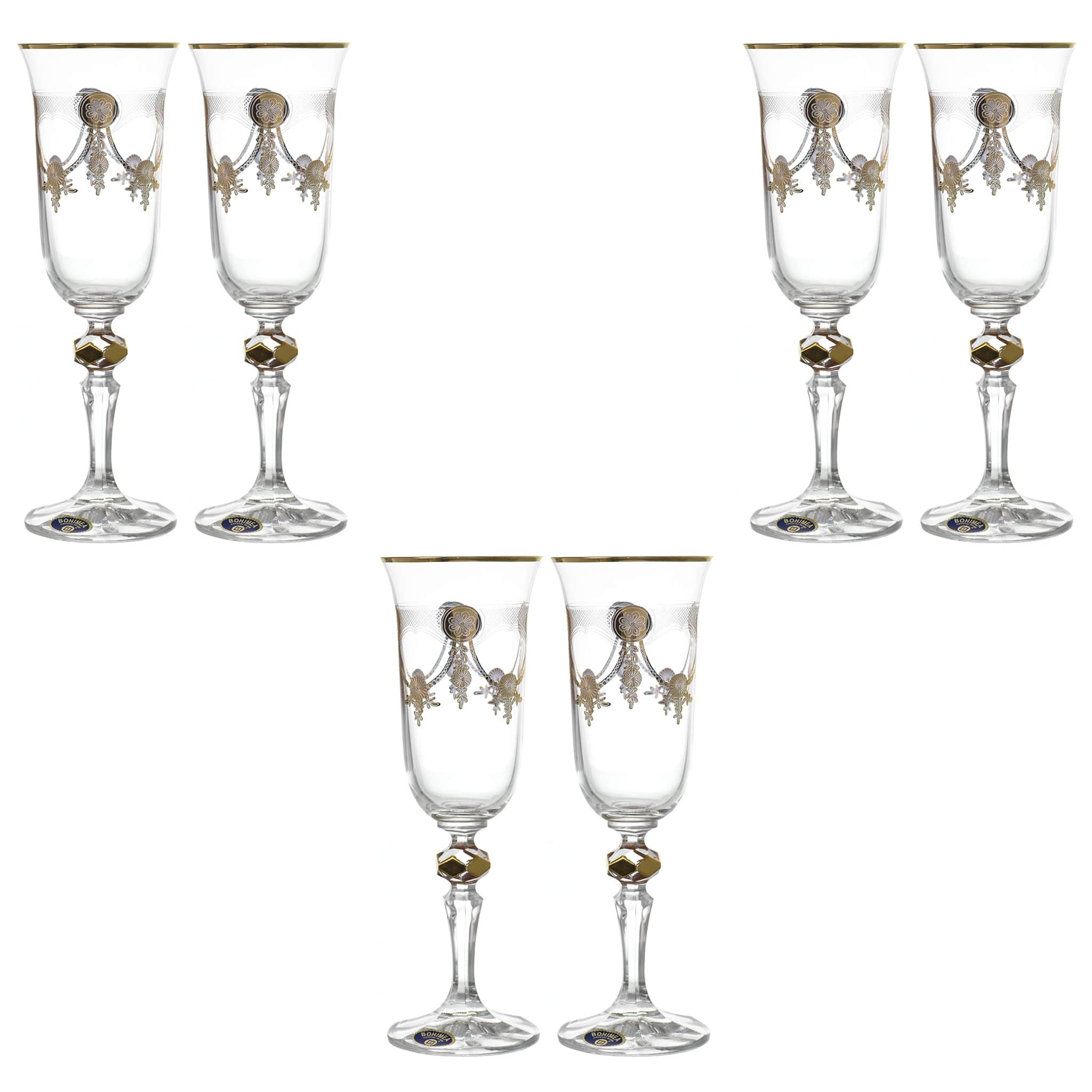 Bohemia Crystal - Flute Glass Set 6 Pieces - Gold -150ml - 2700010716