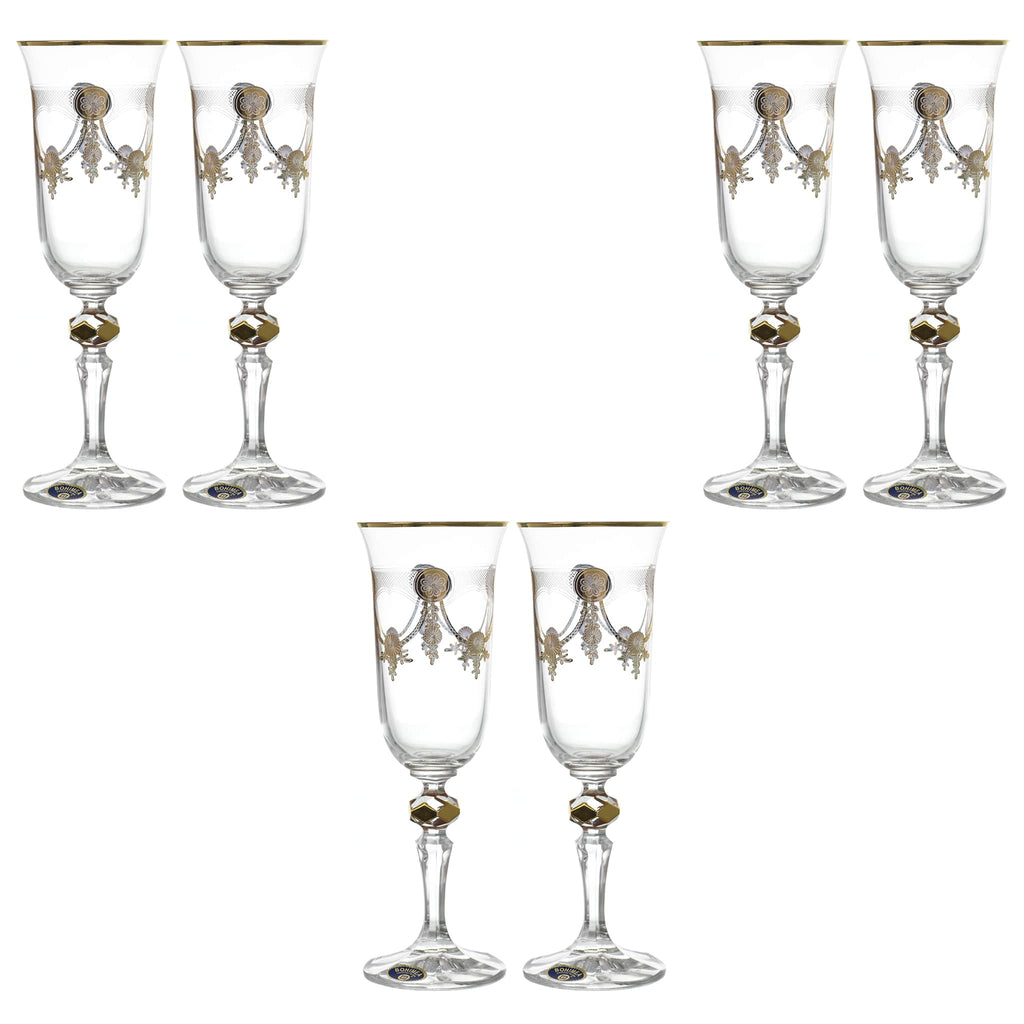 Bohemia Crystal - Flute Glass Set 6 Pieces - Gold -150ml - 2700010716