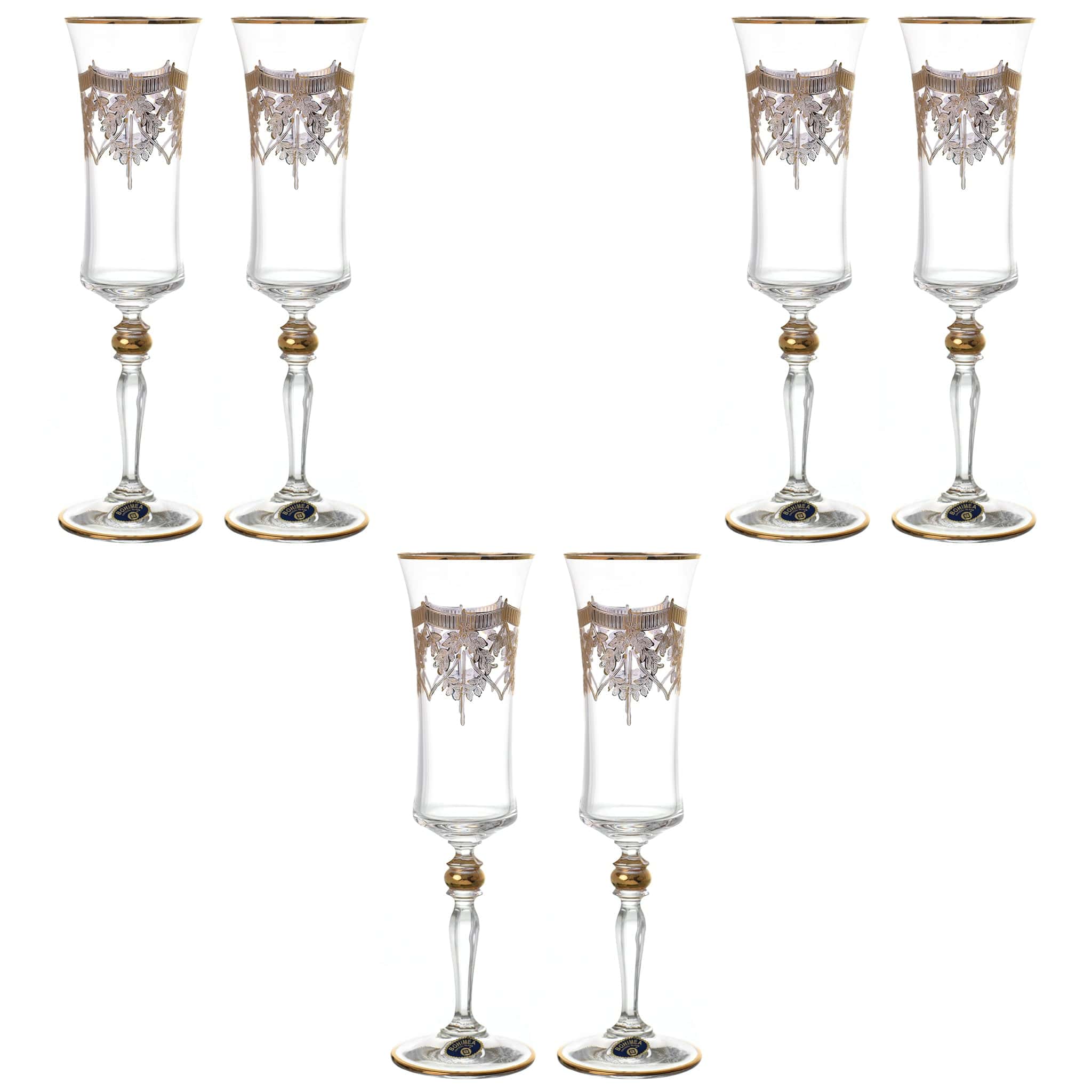 Bohemia Crystal - Flute Glass Set 6 Pieces - Gold - 150ml - 2700010734