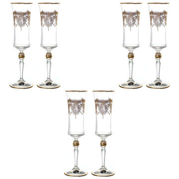 Bohemia Crystal - Flute Glass Set 6 Pieces - Gold - 150ml - 2700010734