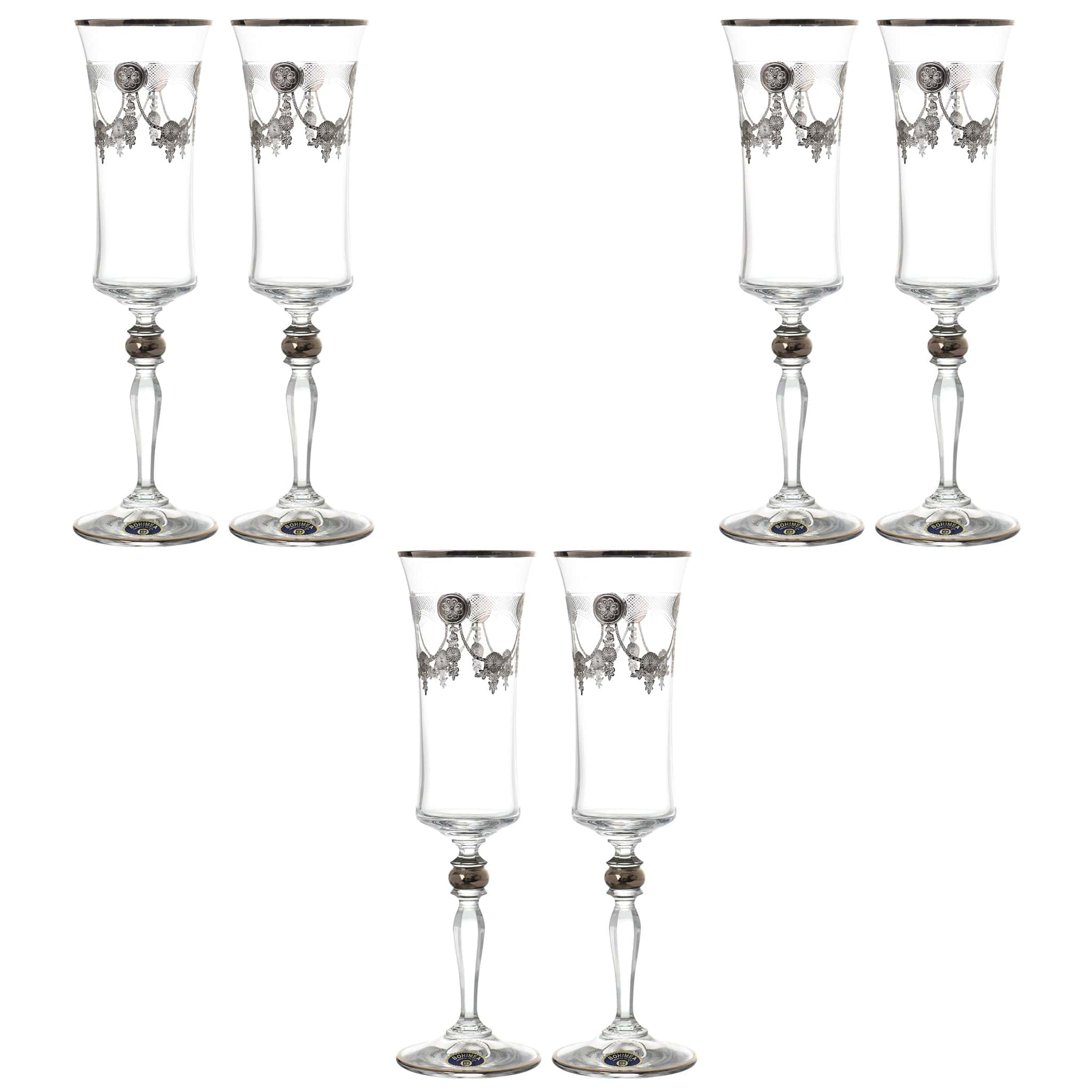 Bohemia Crystal - Flute Glass Set 6 Pieces - Silver - 150ml - 2700010741