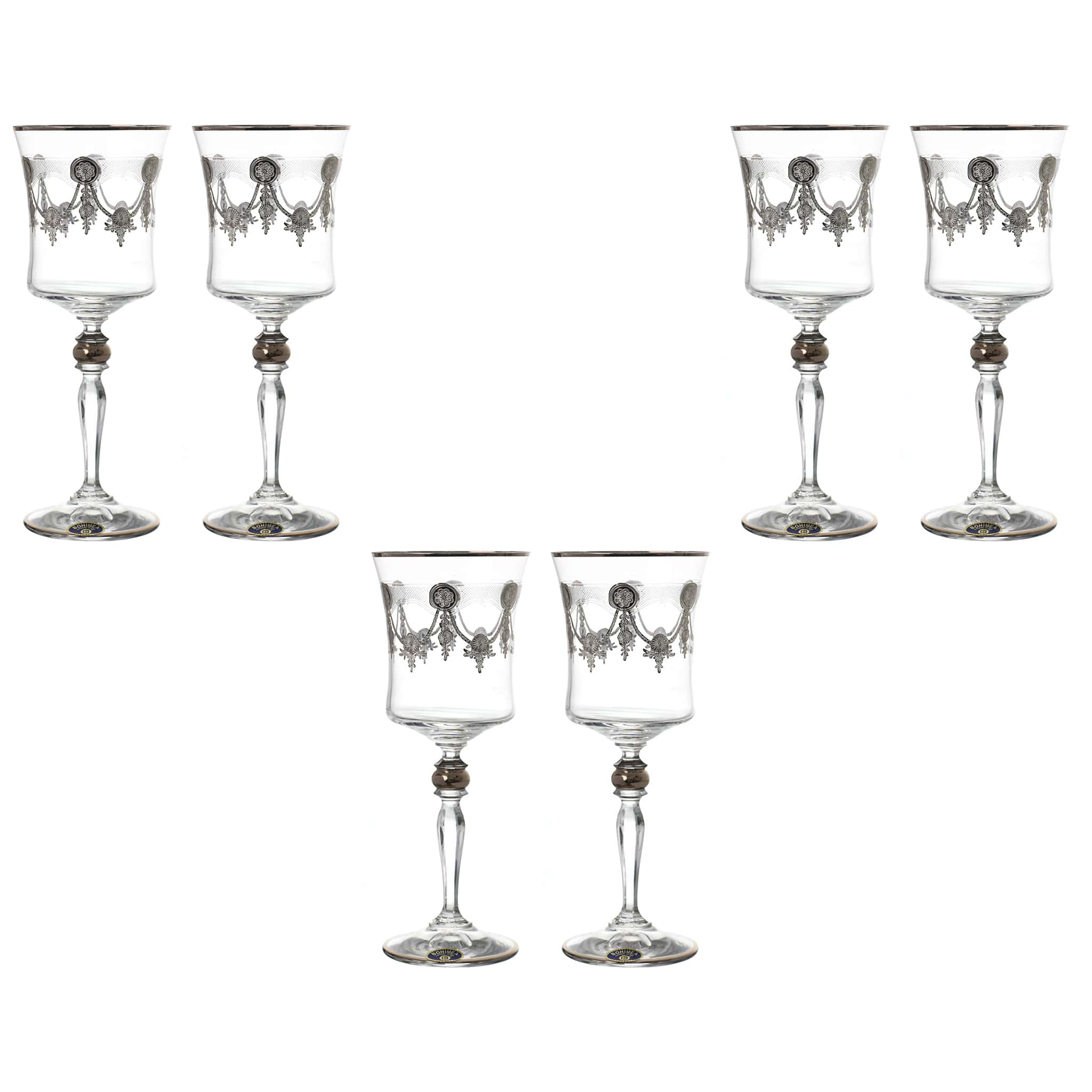 Bohemia Crystal - Goblet Glass Set 6 Pieces - Silver - 220ml - 2700010742