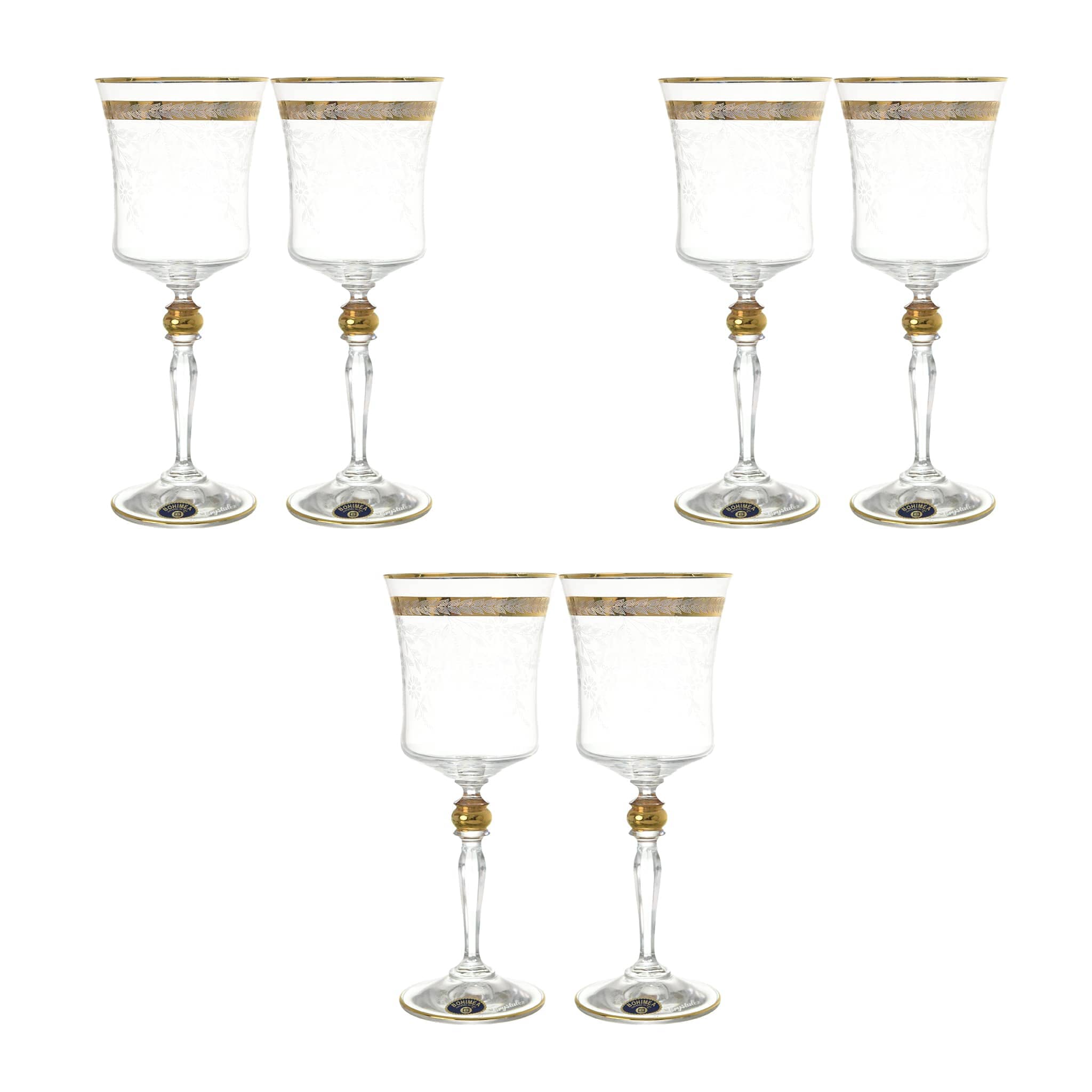 Bohemia Crystal - Goblet Glass Set 6 Pieces - Gold - 220ml - 2700010746