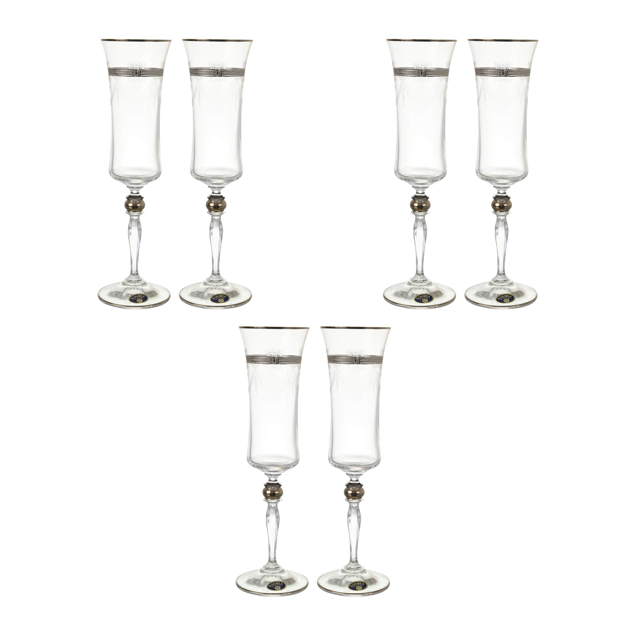 Bohemia Crystal - Flute Glass Set 6 Pieces - Silver - 150ml - 2700010777