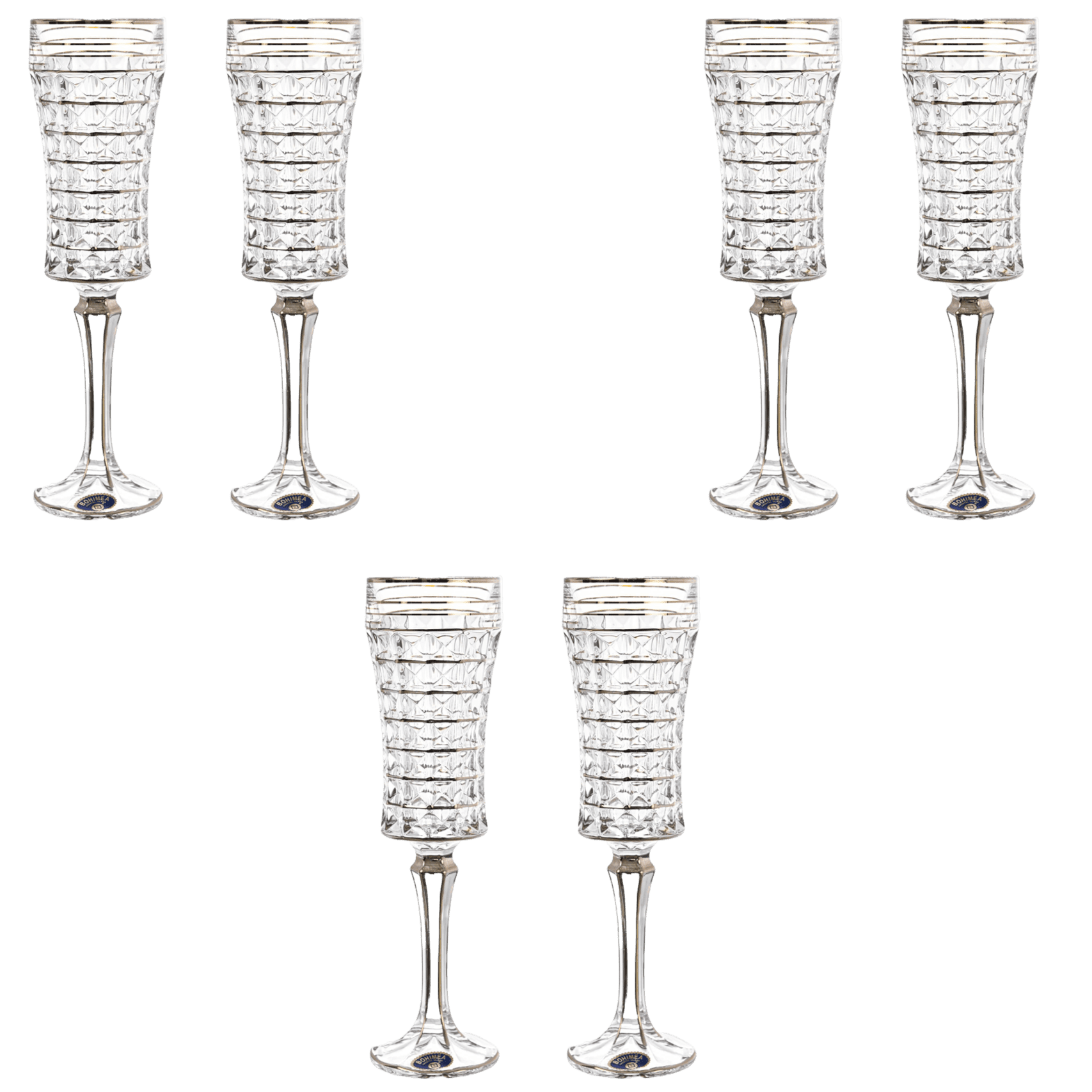 Bohemia Crystal - Flute Glass Set 6 Pieces - Silver - 120ml - 2700010779