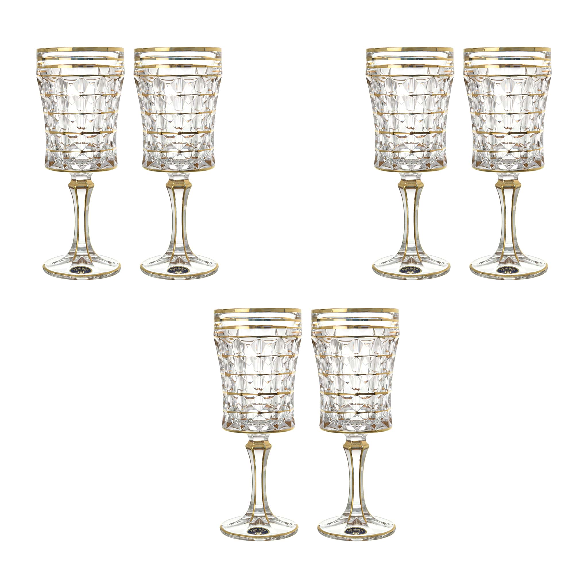 Bohemia Crystal - Goblet Diamond Glass Set 6 Pieces - Gold - 200ml - 2700010780