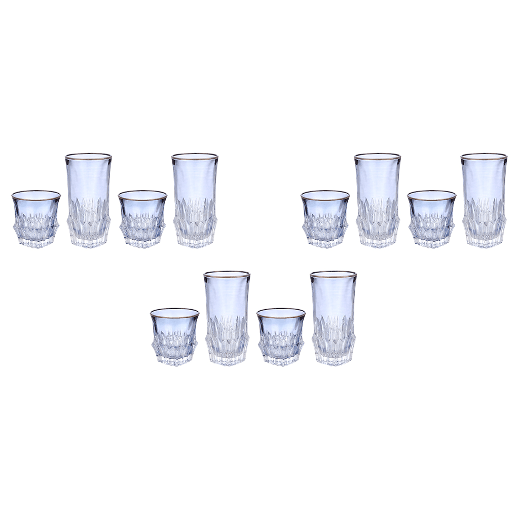 Highball & Tumbler Glass Set 12 Pieces - Blue & Silver- 250&220ml - 2700010947