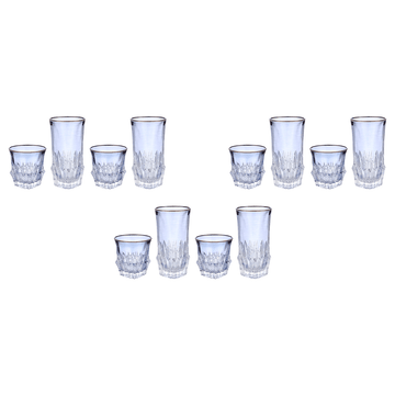 Highball & Tumbler Glass Set 12 Pieces - Blue & Silver- 250&220ml - 2700010947