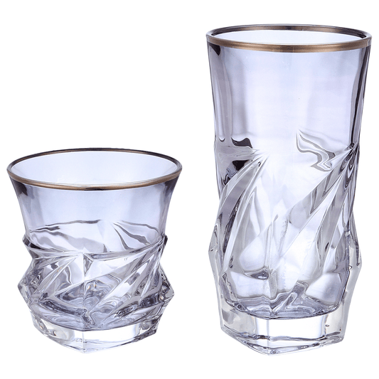 Highball & Tumbler Glass Set 12 Pieces - Blue & Silver - 250&220ml - 2700010983