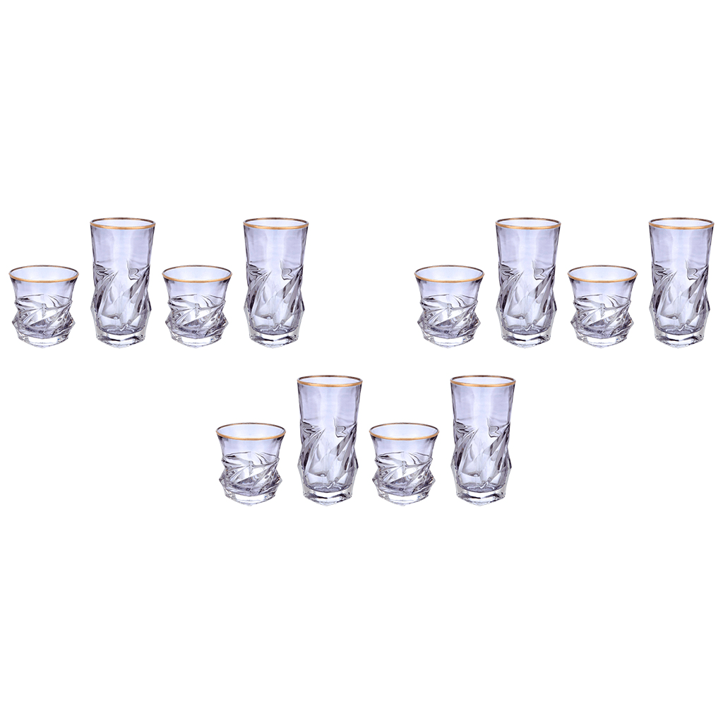 Highball & Tumbler Glass Set 12 Pieces - Blue & Gold - 250&220ml - 2700010984