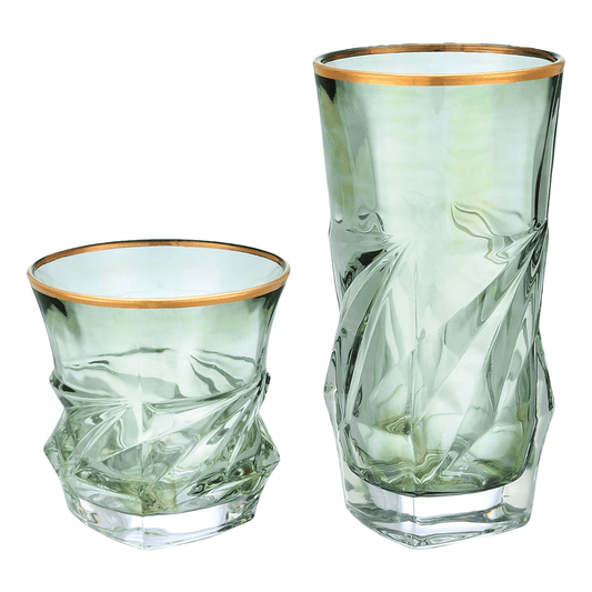 Highball & Tumbler Glass Set 12 Pieces - Green & Gold - 250&220ml - 2700010985