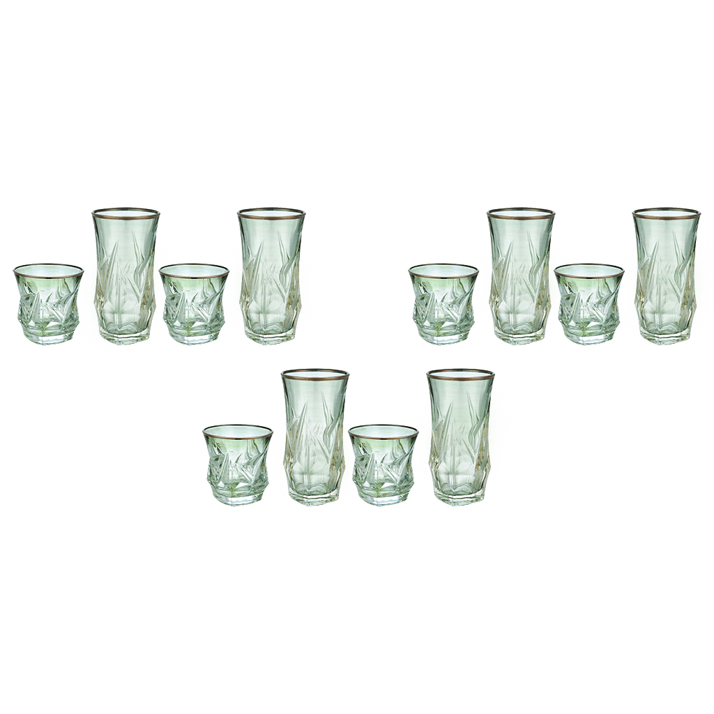 Highball & Tumbler Glass Set 12 Pieces - Green & Silver - 250&220ml - 2700010988