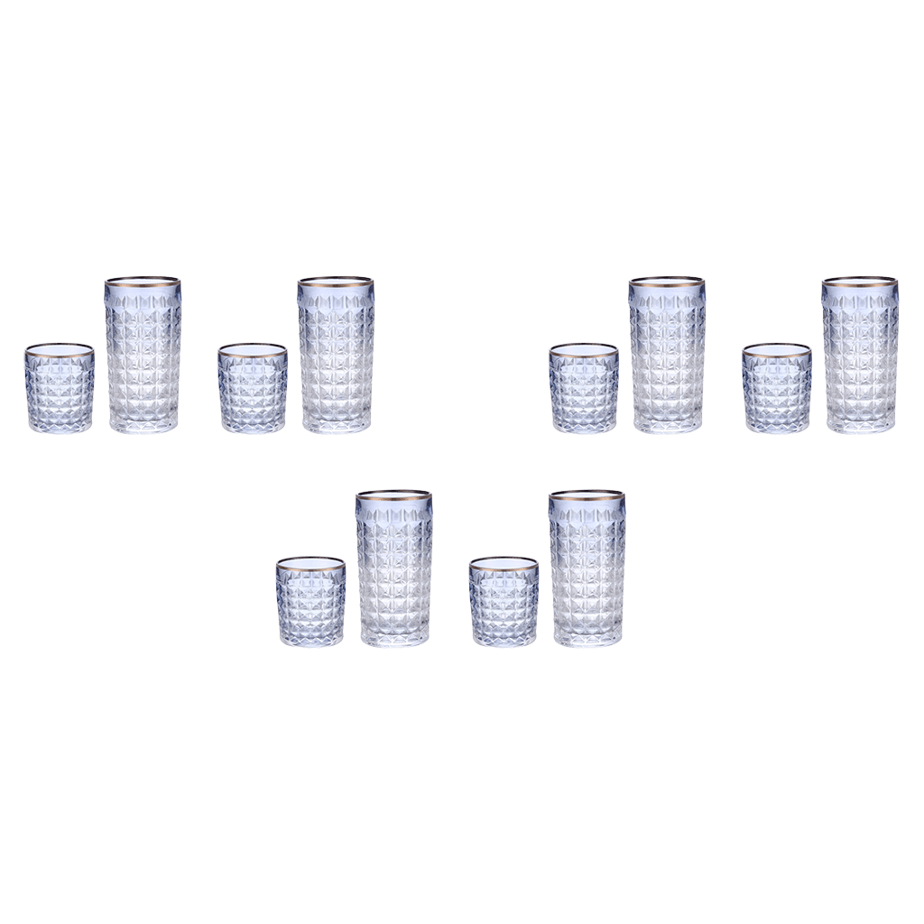Highball & Tumbler Glass Set 12 Pieces - Blue & Silver - 250&220ml - 2700010992