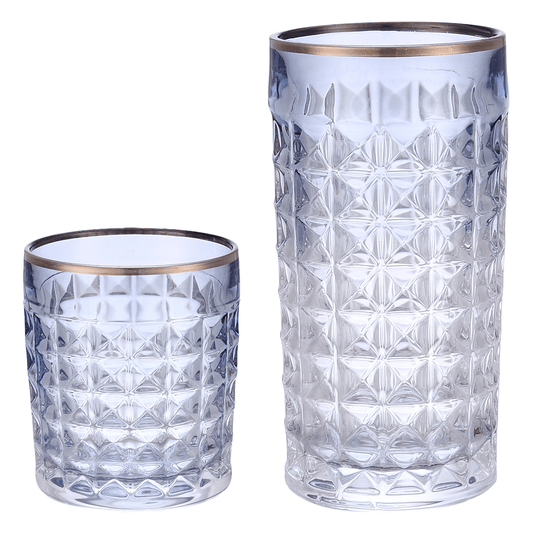 Highball & Tumbler Glass Set 12 Pieces - Blue & Silver - 250&220ml - 2700010992