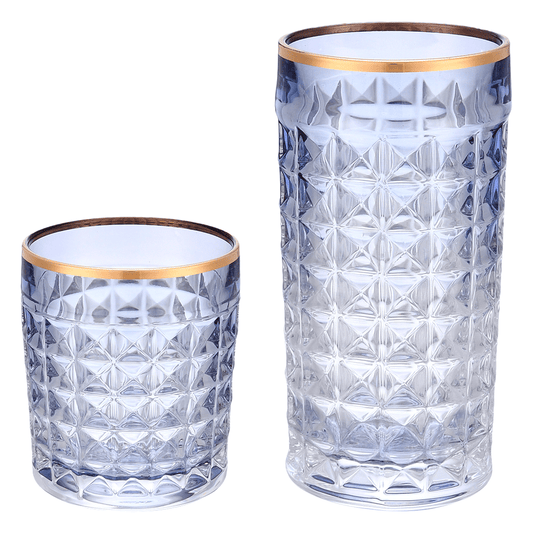 Highball & Tumbler Glass Set 12 Pieces - Blue & Gold - 250&220ml - 2700010993
