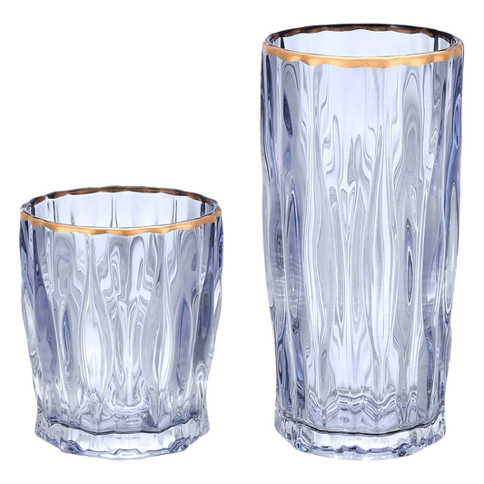 Highball & Tumbler Glass Set 12 Pieces - Blue & Gold - 250&220ml - 2700010995