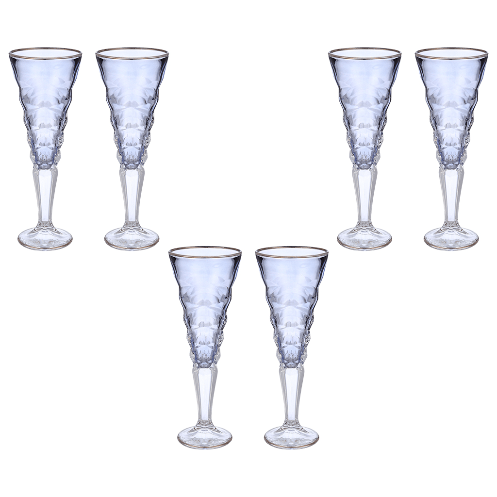 Flute Glass Set 6 Pieces - Blue & Silver - 120ml - 2700010996