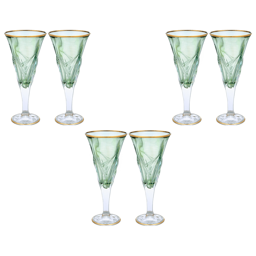 Goblet Glass Set 6 Pieces - Green & Gold - 250ml - 2700010999