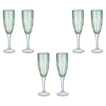 Flute Glass Set 6 Pieces - Green & Silver - 120ml - 2700011014