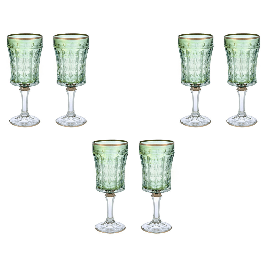 Goblet Glass Set 6 Pieces - Green & Silver - 250ml - 2700011016